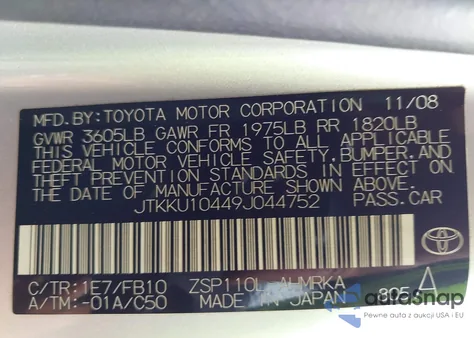 2009 Scion Xd из США, поврежденный, VIN JTKKU10449J044752